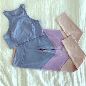 Outdoor voices colorblock crop bra + leggings set